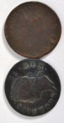 Coins 1744 George II Rex Irish Farthing 1744, Rvs Hibernia over crown and harp. Together with