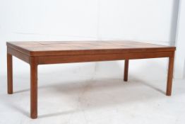 A large 1970`s  Danish teak and tile topped coffee table made by Trich (stamped to underside). Made