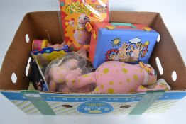 A box of assorted Mr Blobby toys - some still sealed, including lunchbox, etc.