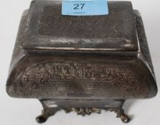 A Victorian silver plated William Wheatcroft Harrison & Co bon bon dish and lid. The sarcophagus