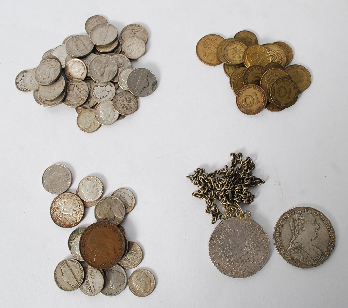 COINS: a collection of assorted vintage coins to include German coins and American cents etc.