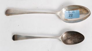 Two antique silver hallmarked spoons, one with an 'A' monogram to top.