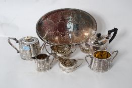 A quantity of antique silver plate items, comprising of two part sets - two pots, a tray and other