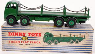 A 1950's original vintage Dinky Toys 905 diecast Foden Flat Truck in original box. Green
