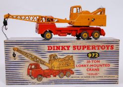 An original Dinky Supertoys 972 yellow and orange 20 Ton Lorry Mounted Crane diecast Coles model, in