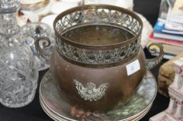 A 19th century? large copper cauldron / censur having fret pierced collar  of asiatic origin