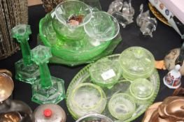 A 1930`s Art Deco coloured glass dressing table set together with another