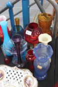 A collection of retro coloured glass wares to include Joska and others