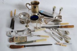 A selection of silver plate items to include drinks miniatures and flatware etc