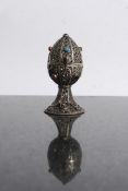 A 19th Century Russian Silver Filigree Pedestal Egg. Impressed markers to interior  WA 84. Studded