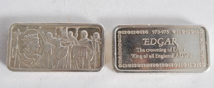 Two hallmarked silver Monarchy Of Great Britain silver ingots - the first of Edward The Martyr and