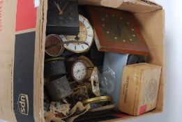 A Box of small clocks, movements and parts