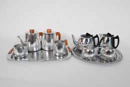 2 sets of retro 20th century tea services by Sona & Tower in stainless steel