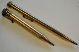 2 vintage gold plated propelling pencils by Wahl Eversharp USA. one with monogram ECB, both gold