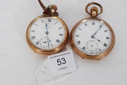 2 early 20th century rolled gold gentlemans pocket watches. One stamped for retailers W Samuel &