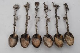 A set of 6 decorative unusual EPNS animal cocktail spoons, each with great detail.
