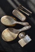 A Samuel Summers Drew 1900 Arts & Crafts hammered hallmarked silver 6 piece dressing table set