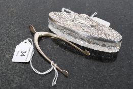A pair of hallmarked silver tongs approx 12g for James Swan & Son, Birmingham 1914. Also a cut glass
