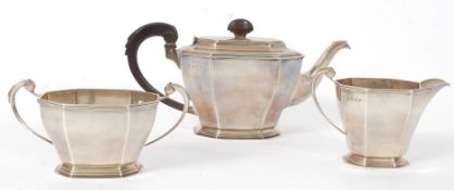 WN Limited, Date letter O, Birmingham hallmarked silver teapot, sugar bowl and milk jug.  Weight