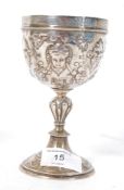 A 19th century Continental silver chalice goblet marked 800 bearing  rubbed marks crown S. with