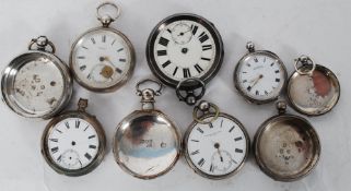 A collection of five hallmarked silver pocket watches and cases.