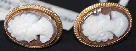 9ct gold real shell cameo stud earings