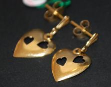 9ct gold pierced heart drop earings