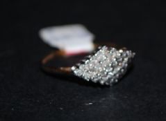 9ct gold ladies diamond boat shape cluster ring Size Weight