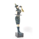 A 20th century cast metal French girl statue / figure with notation.