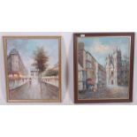 Palsey. Oil on canvas street scene, Paris of the Arc de triomphe together with another parisien