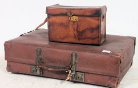 A good leather attache case of square form bearing monogram for R.K. together with a vintage 20th