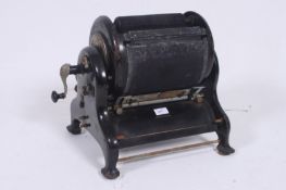 A vintage 20th century Industrial ebonised with gilt notation Roneo copier machine. 39cm x 45cm x