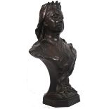 A Brossy: An early 20th century bronze bust of Queen Victoria. Sculpted on a plinth base, signed