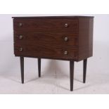 A retro 1970's Schreiber 3 drawers chest of drawers raised on tapered supports with laquered finish.