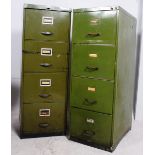 A near pair of early  Industrial 20th century metal office green upright 4 drawers pedestal filing