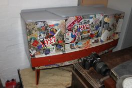 A 1930's Shabby Chic decoupage sideboard / cocktail cabinet. The walnut body being painted having