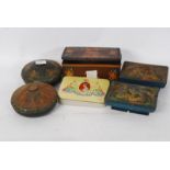 2 x Rowntree & Co Ltd - 2 early 20th century faux raffia casket shaped novelty tin, printed with