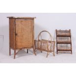 A Victorian aesthetic movement bamboo side cabinet together with 2 bamboo  magazine racks, 20th