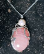 A large silver rose quartz and pearl set