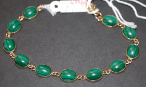 9ct gold 11 stone malachite bracelet