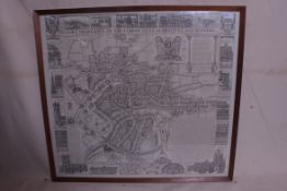A framed and glazed large old map of Bri