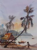 A watercolour painting of a Polynesian s
