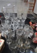 A lemonade jug with various glasses and cups. Over 35 pieces in total