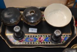 An oriental dressing table set ebonised with floral design