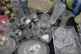 A large selection of crystal pressed glassware to include cake stands