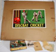 A vintage Balyna Discbat Cricket Magnetic table top toy game, with figures, instructions and