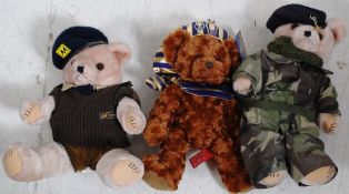 Teddy Bears - three stuffed toy teddy bears - the first being a Commando army bear with forage cap