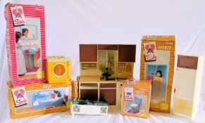 A collection of vintage Sindy dolls house / dolls accessories to include boxed Toilet, Shower and