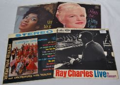 RECORDS: A collection of vinyl LP albums to include Ray Charles Live, Dakota Stratton, Peggy Lee,