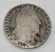 FRANCE / WORLD COINS. A Louis XIV, 1643-1715 1708 20 sols?. Silver. 6.14 grams. Obv bust right. Rev
